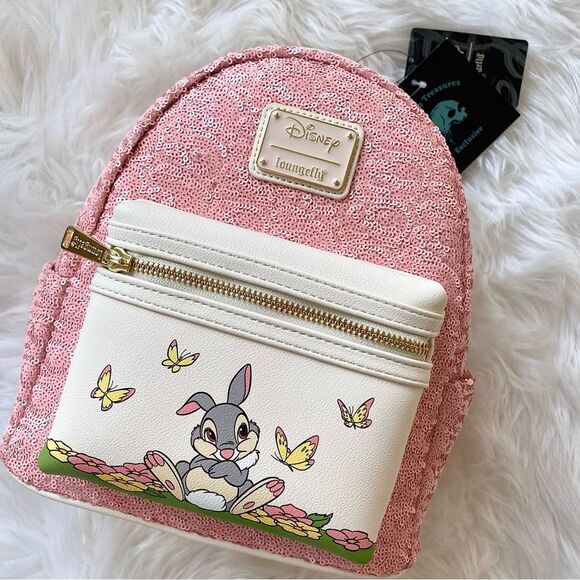 Loungefly Handbags - Loungefly Disney Bambi Thumper Pink Sequin Mini Backpack 🐰